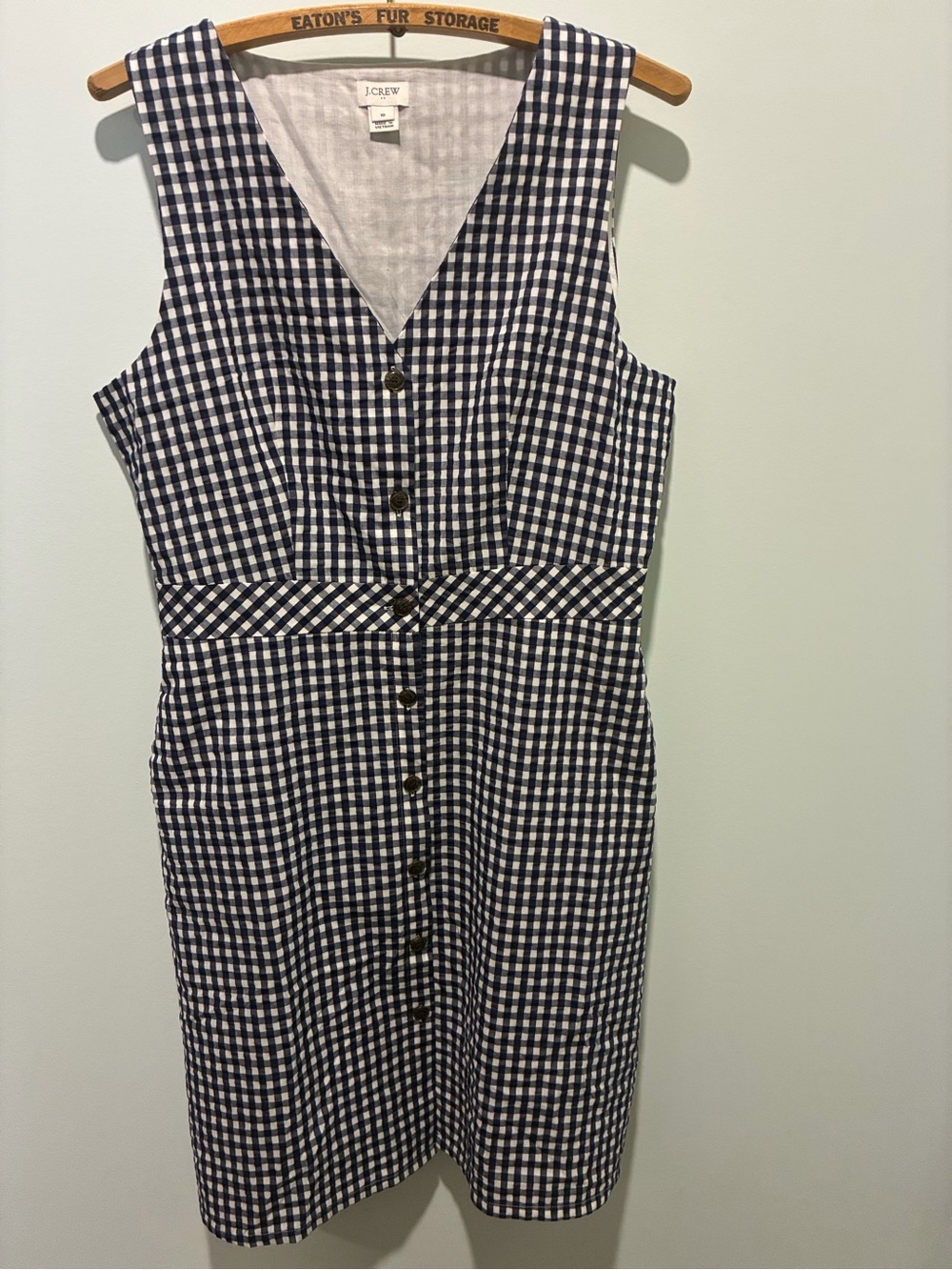 J.CREW Size 10 Womens GINGHAM NAVY Sleeveless Lined Pockets Dress Checkered